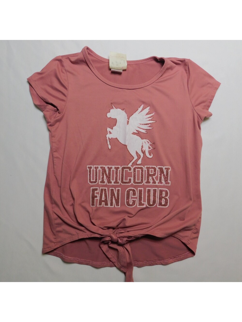 Jenna & Jessie Girls Shirt Size 10 Mauve Pink Unicorn Fan Club Front Tie Top